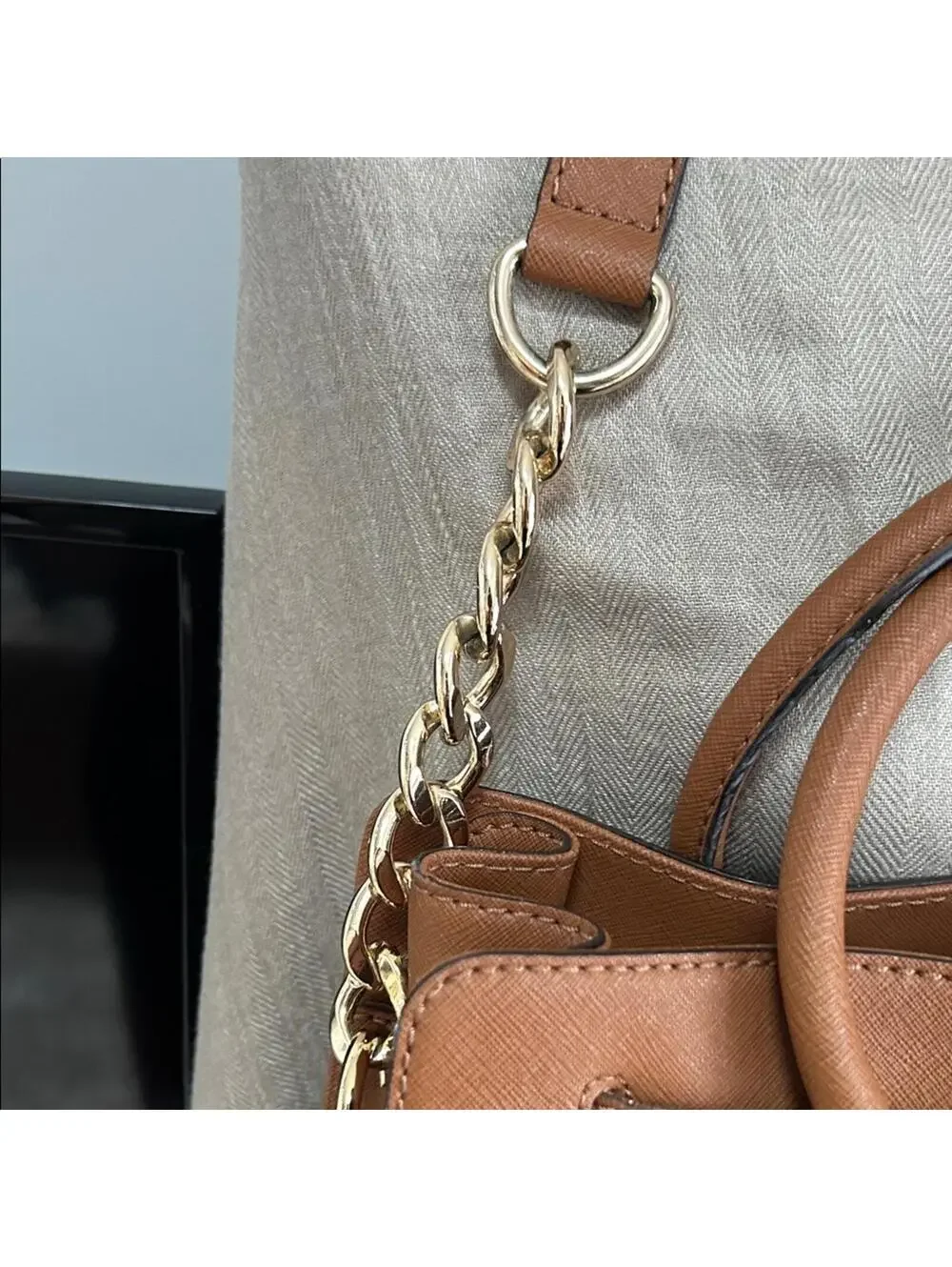 Michael Kors Brown Leather Hamilton Satchel with Gold Details